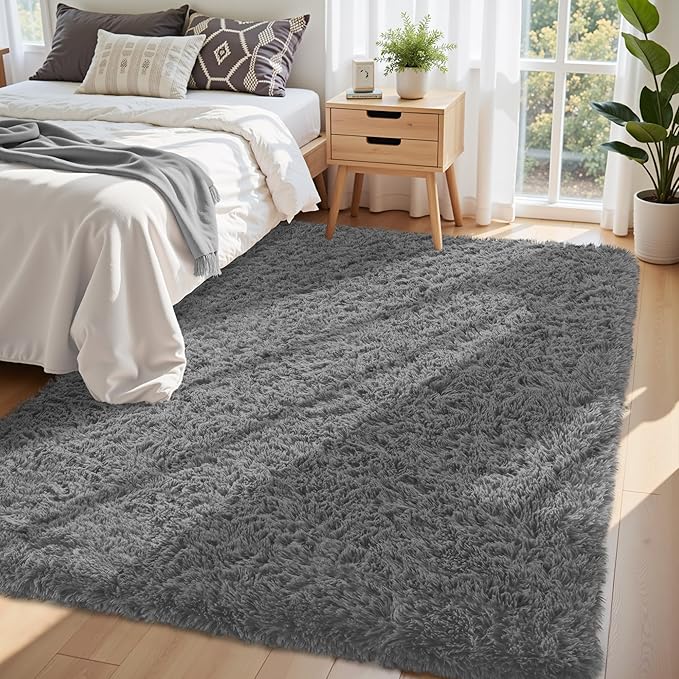 5x7 Area Rug for Living Room:Ultra Soft Fluffy Shag Dark Grey Rugs,Large Fuzzy Plush Indoor Non Slip Carpet Washable Rug for Bedroom Kids Nursery Office Dorm Modern Decor(Dark Grey 5'x7')