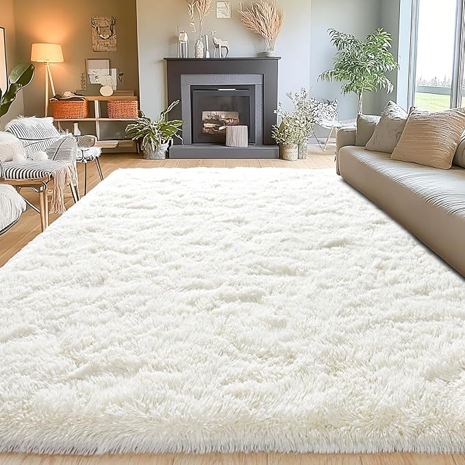 Area Rugs for Living Room 6x9, Ultra Soft Fluffy Rug for Bedroom, Modern Shaggy Carpets Fuzzy Rug for Girls Boys Room Home Indoor Nursery Teens Dorm Decor, Upgrade Non-Slip Durable, Cream White