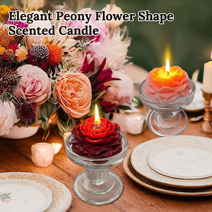 4 Packs Peony Flower Shape Candles for Women - 3 Inch Aromatic Pastel Aesthetic Candle with Fragrance - Christmas Gift for Friends Colleagues and Classmates