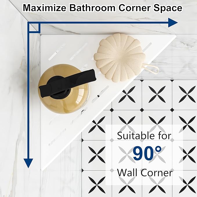 Qeke Corner Shower Shelves, 10” Recessed Tile Shower Shelf, 304 Stainless Steel Grout in Corner Tile Shower Shelves, No Drilling, Matte White, 2 Pack