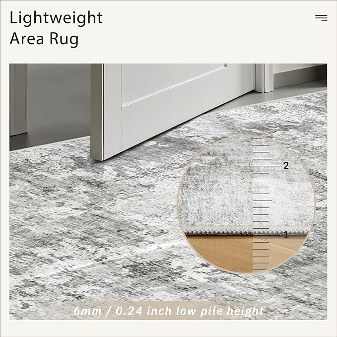 Soalmost Abstract Rug 8x10 Large Living Room Rugs Neutral Modern Washable Area Rugs for Bedroom Dining Room Non-Slip Stain Resistant Foldable Thin Rug Gray White
