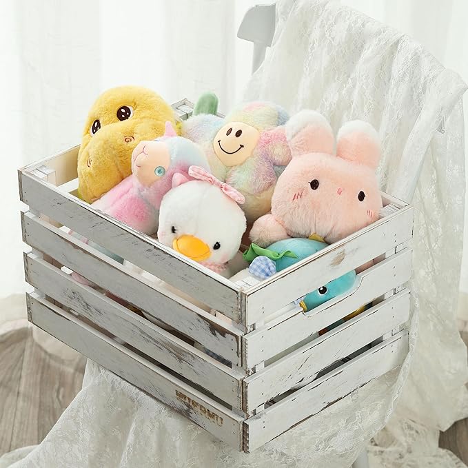 White Wooden Crates are Suitable for Storage, Milk Crates, Wine Crates, Festival Decorations, Camping, and Other Multi-Purpose. They are Sturdy and Durable, set of 2 Length of 17.7 inches.