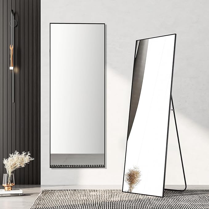 Simple Deluxe Full Length Mirror, 64"×21" Large Floor Mirrors, for Wall Door Bedroom Bathroom Living Room (Black)
