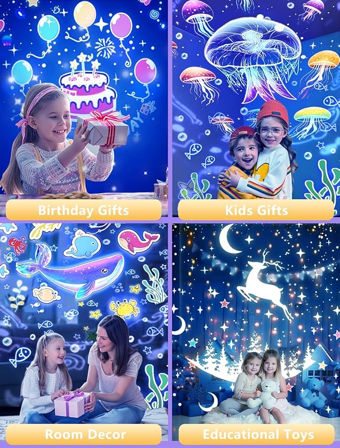 21 Sets of Films, Projector Night Light for Kids Bedroom, Baby Projector for Ceiling, Star Galaxy Night Lights with 360° Rotation Dimmable for Kids Baby Girls, Birthday, Christmas, Nursery, Room Decor