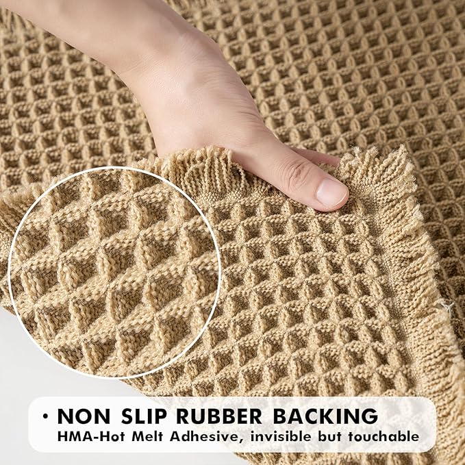MIULEE Set of 2 Waffle Bathroom Runner Rugs, Boho Bath Rugs Non Slip Washable, Super Absorbent Runner Bath Mats, Rubber Backed Shower Mats for Hallway Bedroom Laundry Room, Brown, 2'x6'(24x72 Inch)