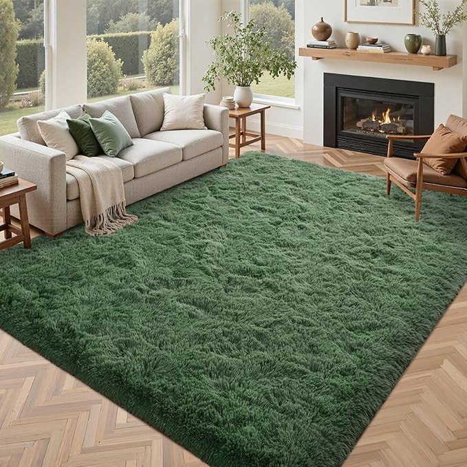 Green Area Rugs for Bedroom Fluffy 4x6 Shag Rug,Plush Living Room Grass Carpet for Kids Teens Indoor Classroom Home Decor Aesthetic