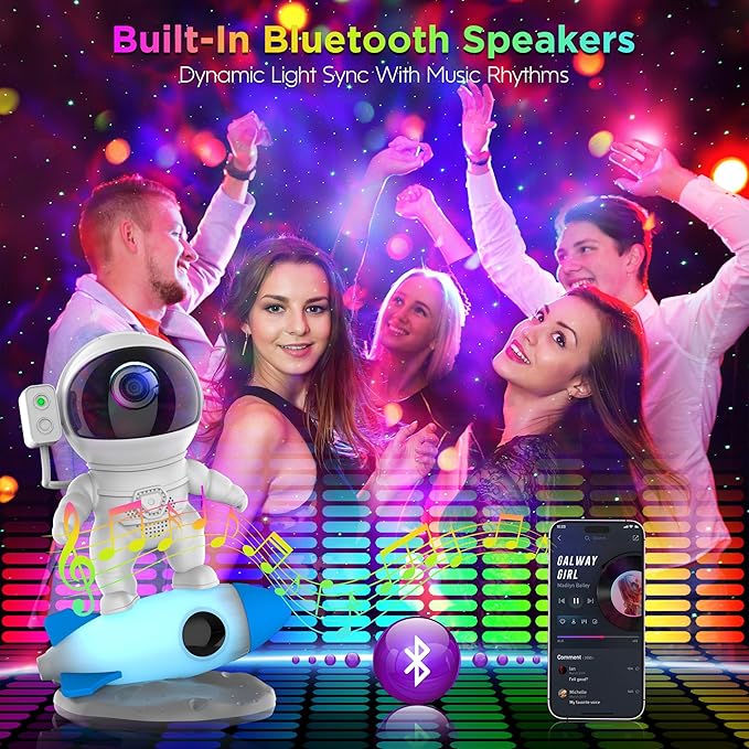 FlyLily Astronaut Galaxy Projector for Bedroom, Star Projector Galaxy Light with App & Remote Control, White Noises, Bluetooth Speaker, Rocket Night Light for Kids, Ceiling, Gifts, Room Decor
