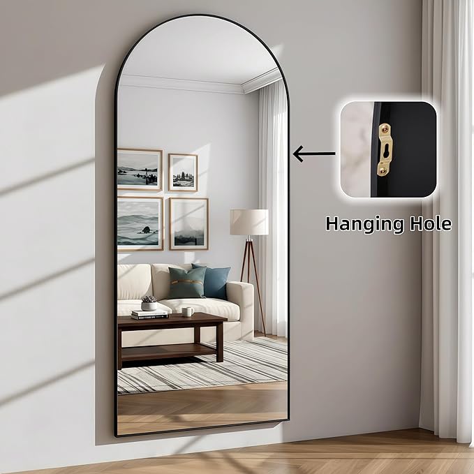 56"x21"Full Length Mirror,Arched Floor Mirrors with Aluminum Alloy Frame,Wall Mountable Tempered Glass Full Body Mirror for Wall Entryway Door Bedroom Bathroom Living Room Black
