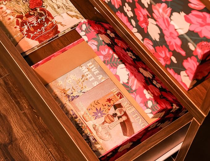 3-Piece Decorative Storage Boxes with Lids, Vibrant Pink and White Flower, Paperboard Keepsake box Set, Photo Storage Box for Memory, Home Decor, Knick-knacks Organizer, Shelf Decor