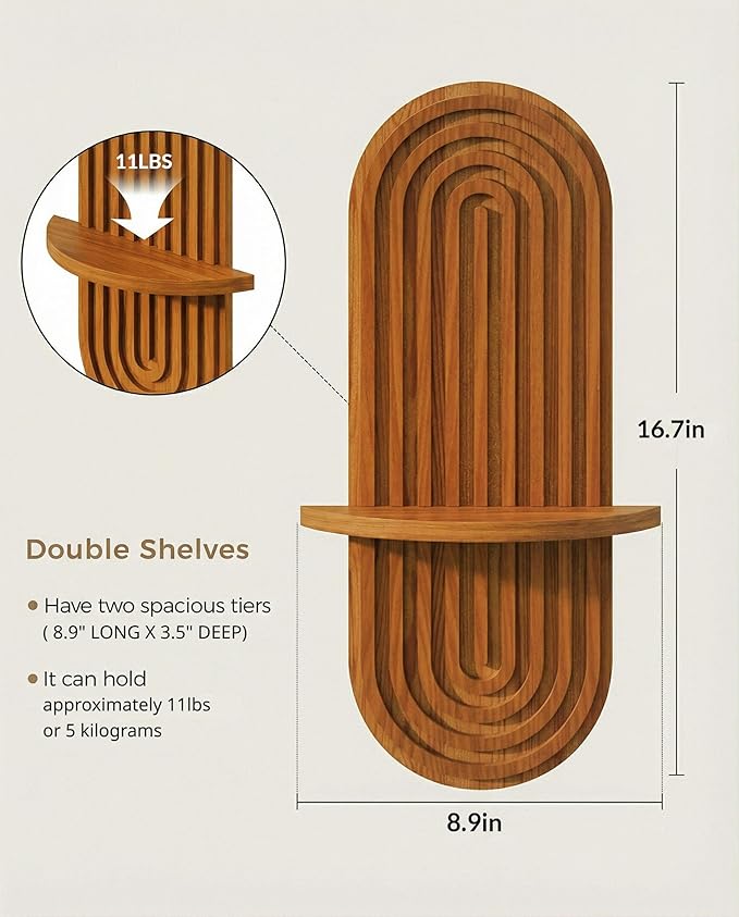 Bamworld Boho Wall Decor Brown Plant Wall Shelf, Mid Century Modern Decor Hanging Plant Shelf, 1-Tier Bamboo Floating Shelves for Home Bathroom Bedroom Living Room Holding Planter Decoration Brown
