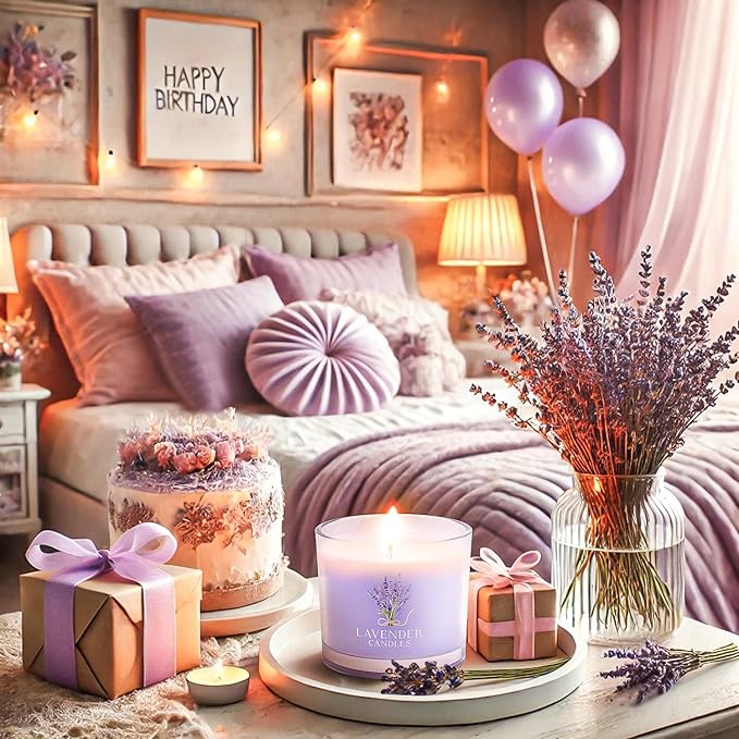 CHILLFLAME Lavender Candle, Scented Candles Gift Set for Stress Relief, 3 Votive Candles for Women and Men, Birthday Candle Gifts for Women, Christmas Candles for Women (Purple, 7 oz)