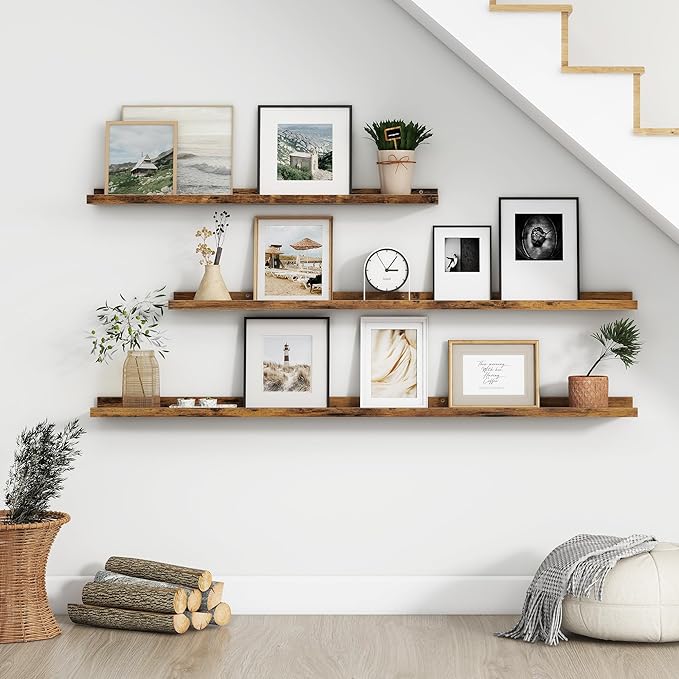 FLYJOE Floating Picture Ledge Shelves for Wall Set of 4, 36 Inch Wall Shelves with Lip Long Large Nursery Book Shelf for Toys Storage Kids Bookshelf Wall Mounted Living Room Bedroom Decor Frames