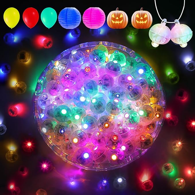 Aogist 50Pcs Balloon Lights with Hook,Long Standby Time,Waterproof Mini Light for Birthday Party Wedding Christmas Halloween Easter Decorative (Flash, 10-Colors)