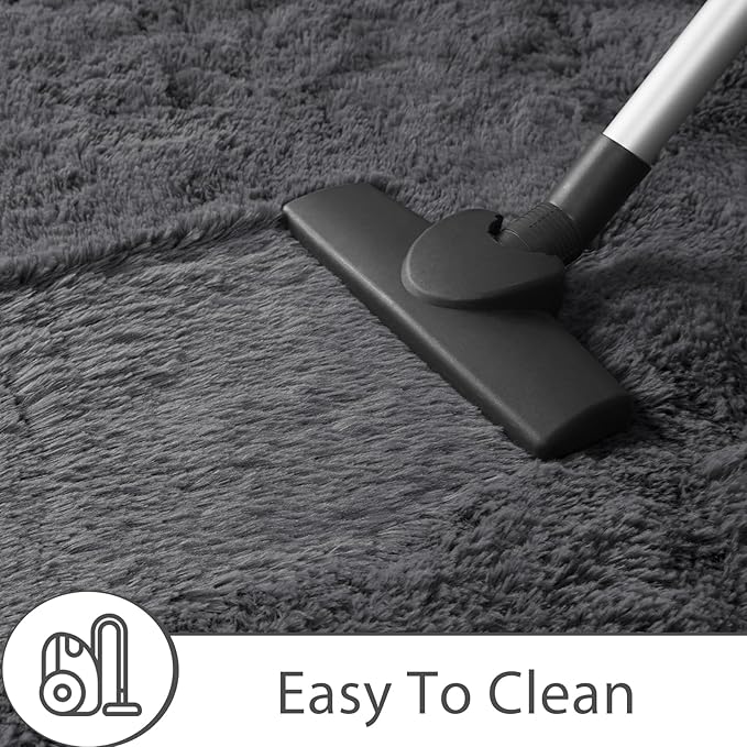 Large Area Rugs for Living Room, 9x11 Soft Fluffy Shaggy Rug, Machine Washable Non-Slip Plush Fuzzy Indoor Carpet, Aesthetic Home Decor for Bedroom,Kids Room,Nursery,Dorm, Smoky Gray