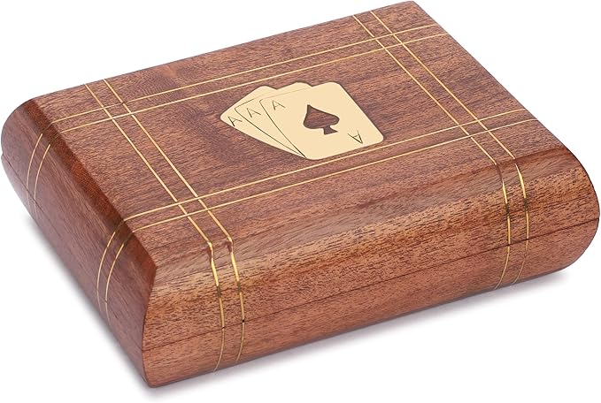 Ajuny Handcrafted Wooden Double Deck Playing Card Box Holder Decorative Storage Case Organizer With 2 Set of Playing Cards Anniversary Housewarming Gifts