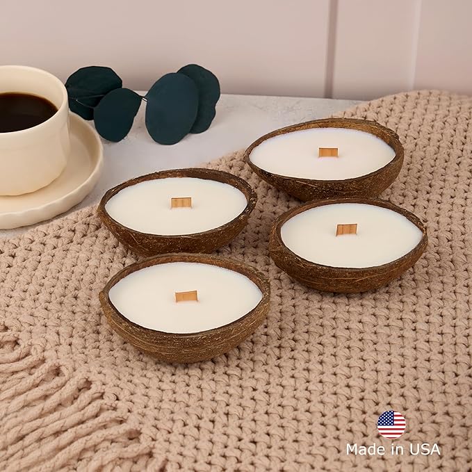 – Scented Candles Clearance | Coconut Shell Soy Wax Candle with Wooden Wick | Candles for Home Décor | Gift Idea for Women (4, Cashmere/Pistachio/Coffee/Salted Caramel)