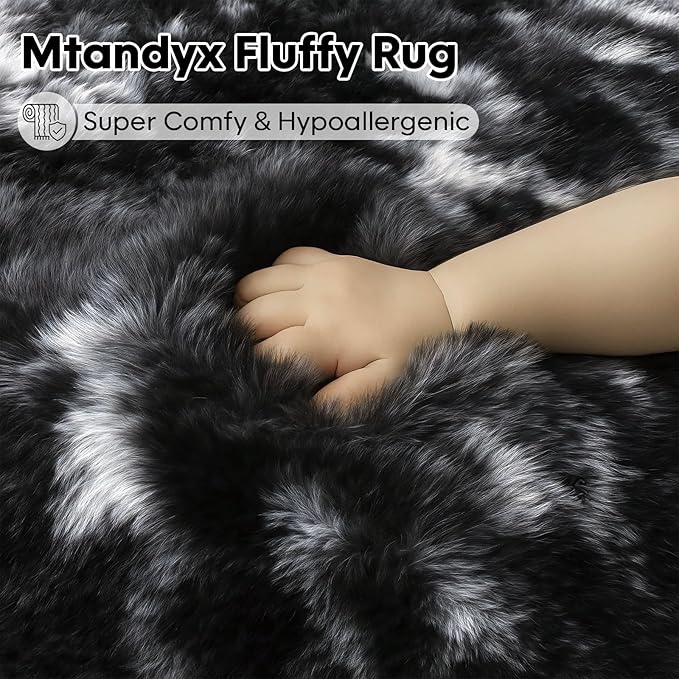6x9 Rugs for Living Room, Rugs for Bedroom, Plush Fluffy Carpet, Non-Slip Upgrade Black White Grey Rug, Suitable for Kids Home Decor Aesthetics Dorm.
