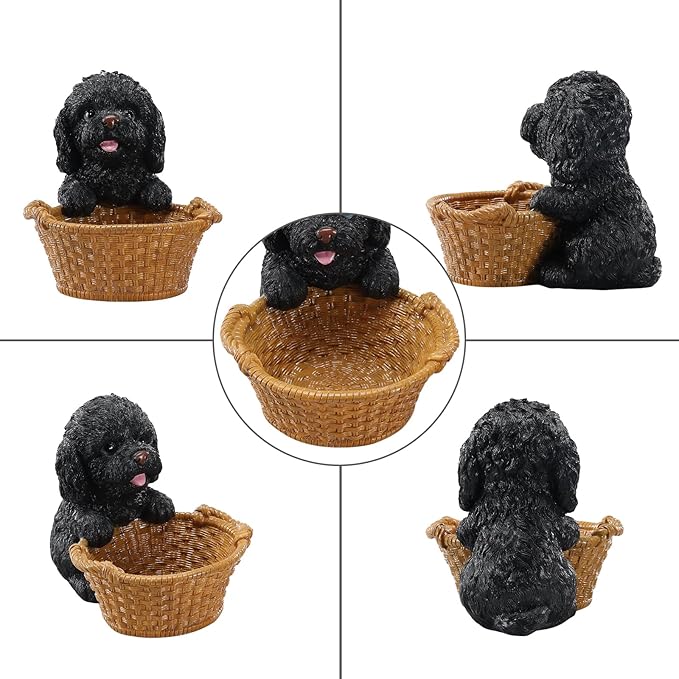 Dog Resin Storage Basket, Desktop Organizer for Remote & Keys, Cute Home Decor Tray, Ideal present for Pet Lovers.(Black Poodle)