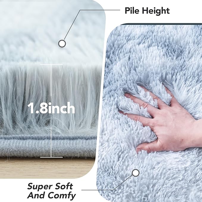 Fluffy Area Rug for Bedroom: Grey Plush Soft Bedside Dorm Area Rug - Small Carpets for Bedroom Kids Room Nursery (Tie-Dyed Light Gray, 3x5Feet)