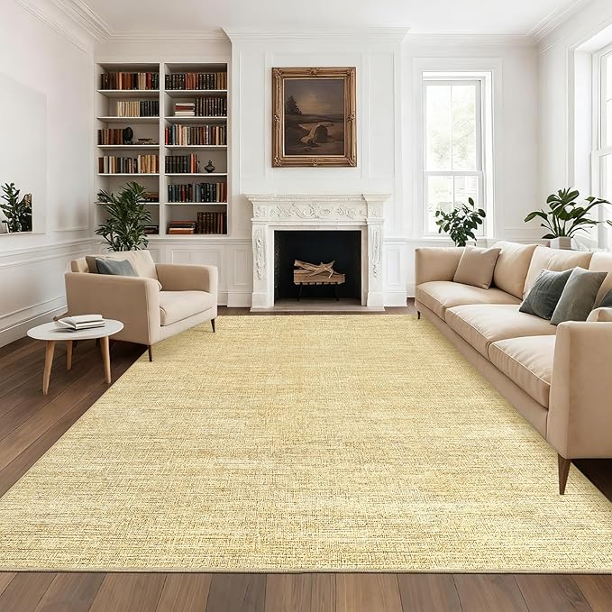 Modern Solid Color Area Rug 10x13 Large Living Room Area Rug Washable Abstract Bedroom Rugs Non Slip Boho Dining Room Throw Carpet Soft Stain Resistant Minimalist Rugs for Nursery Home Office, Tan