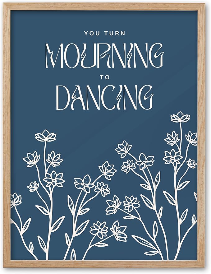EcoHest Large 16x20in OAK Wood Framed Wall Art, Psalm 30:11 Mourning To Dancing Bible Verse Christian Wall Art, Modern Blue Bedroom Decor For Living Room Bathroom Christian Merch Gift 1Pack