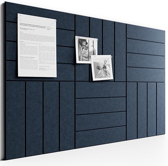 Bumusty Large Cork Board Alternative-36 x 24" Felt Bulletin Board Tiles, with 30 Pushpins, 40 Adhesive Tabs, Bold-Stripe 6-Pack, Cork Boards for Office Push Pin Board Felt Board-Navy Blue