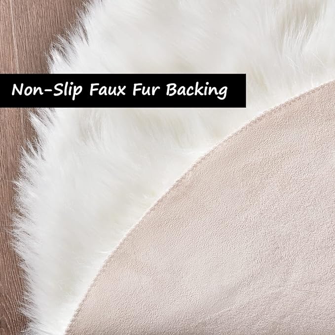 Goolela White Fluffy Faux Fur Rug for Bedroom Faux Sheepskin Rug 2x3 White Fuzzy Furry Bedside Carpet Dining Room Playroom Dorm Small Washable Rectangle