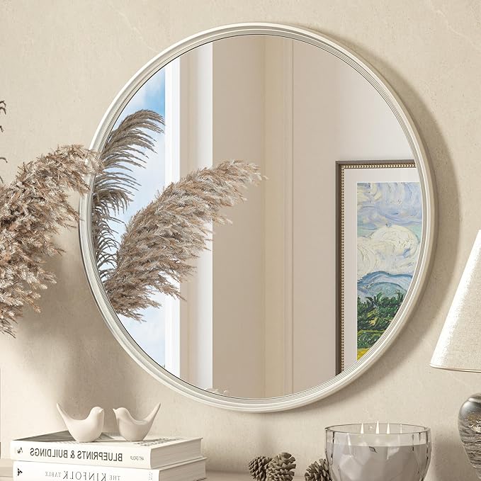 TETOTE Round Mirror 24 inch Brushed Nickel Mirror for Bathroom