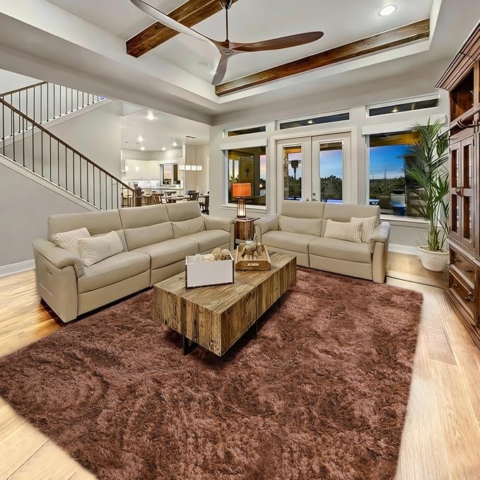 Large 9x12 Area Rug for Living Room, Soft Shag Rugs for Bedroom, Non-Slip Ultra Fluffy Rug,Modern Plush Carpet for Girls Boys Kids Room Dorm,Fuzzy Rug for Home Decor Aesthetic,Brown