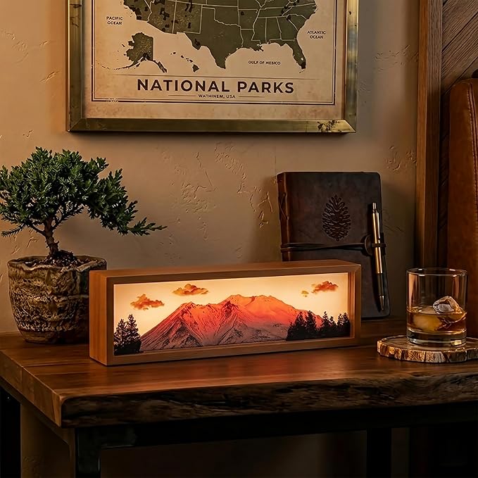 Sunset on Shasta Led Light Box 3 Layers of Acrylic Light Box Handmade Table Lamp for Room Decor Travel Gift (Sunset on Shasta)