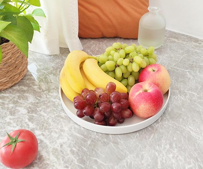 Round White Serving Tray (11 Inch) - Sturdy White Plastic Bathroom & Kitchen Decor Tray - Farmhouse Decor, Vanity Tray, Coffee Table Tray, Countertop Organizer