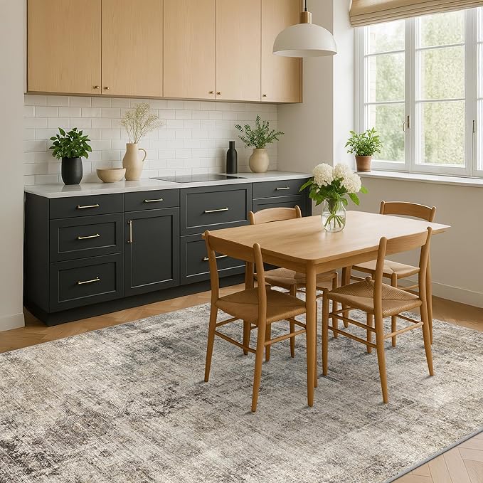 Hazo Haus Taupe Farmhouse 6x8 Area Rug for Bedroom & Living Room, Washable Rug for Dining Room Under Table, Soft Low Pile Boho Indoor Décor, Fade & Stain Resistant
