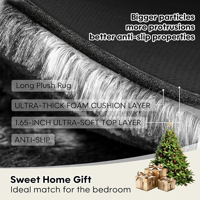 Large 9x12 Area Rug for Living Room, Soft Shag Rugs for Bedroom, Non-Slip Ultra Fluffy Rug,Modern Plush Carpet for Girls Boys Kids Room Dorm,Fuzzy Rug,Black White Grey
