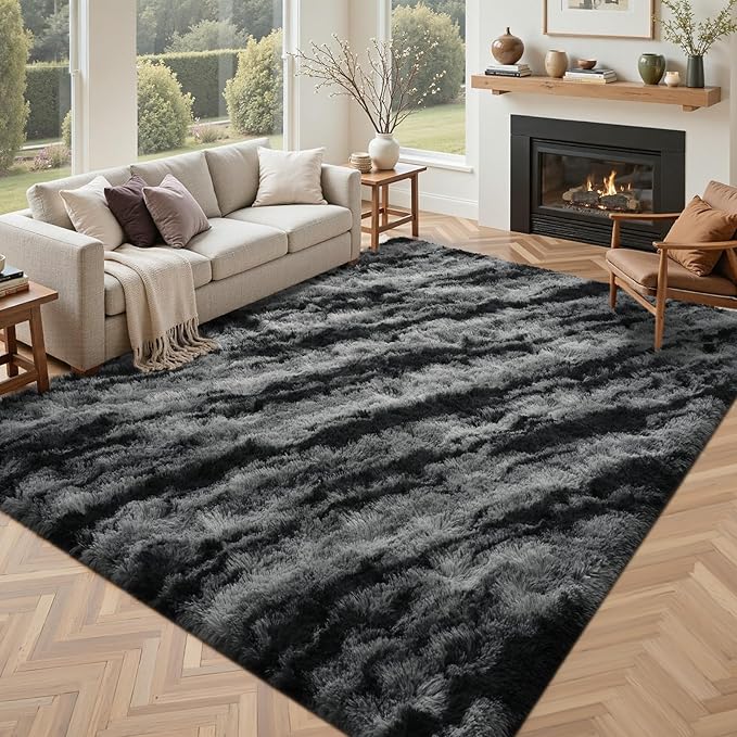 4x6 Feet Area Rugs for Bedroom, Zebra Black Plush Fluffy Shaggy Living Room Rugs Non-Slip, Ultra Soft Carpet for Nursery Kids PlayRoom Dorm Office Indoor