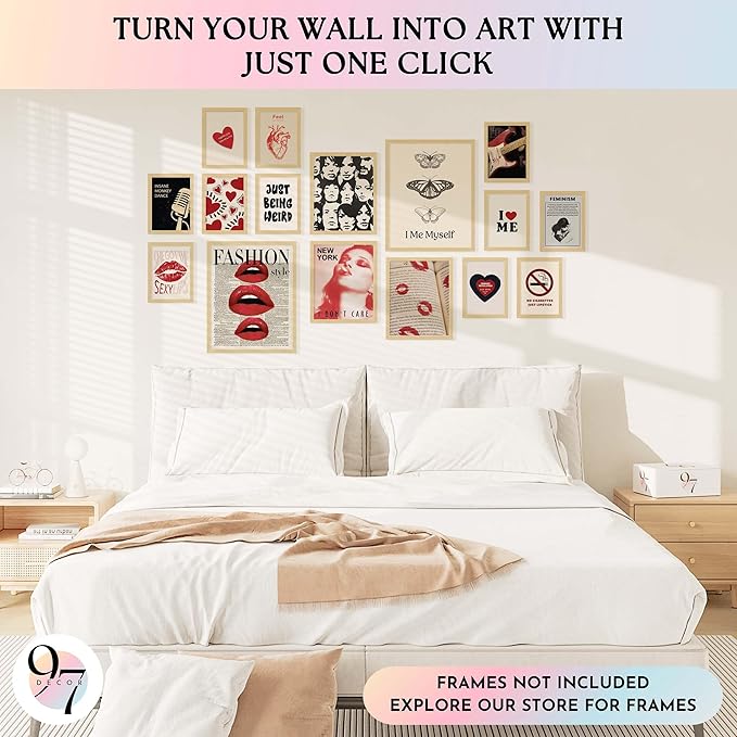 97 Decor Retro Downtown Girl Room Decor - Cute Y2k Room Decor 2000s Prints, Y2k Posters For Room Aesthetic Pictures, Vintage Red Wall Art For Teen Girls College Dorm Decorations (11x14 Unframed)