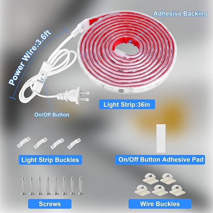 maylit Under Cabinet Strip Lighting Plug in 36in, Ultra Bright Small LED Light Bar, 6000K Cool White, 110V-120V Wired Lights for Kitchen Cabinet, Counter, Workbench, Desk, Closet, Shelf, Indoor