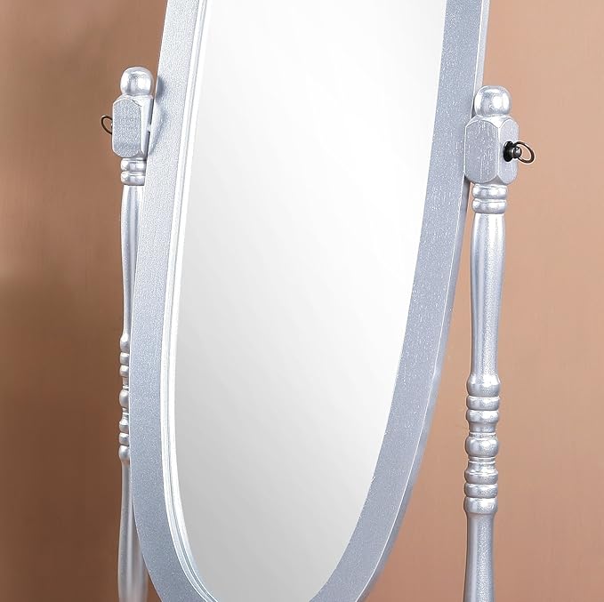 Roundhill Furniture Queen Anna Style Floor Cheval Mirror, Silver