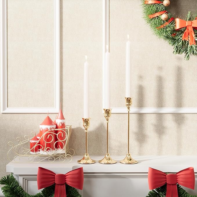 NLBTW French Gold Candlestick Holders Taper Candle Holders, Set of 3 Vintage Candle Sticks Holder Decor Used as Fireplace Mantel or Table Centerpieces for Wedding, Dinning, Party