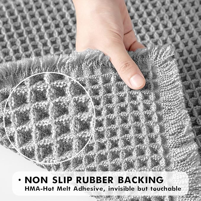 MIULEE Set of 2 Waffle Bathroom Runner Rugs, Boho Bath Rugs Non Slip Washable, Super Absorbent Bath Mats, Rubber Backed Shower Mats for Hallway Bedroom Laundry Room, Light Grey, 2'x4'(24x48 Inch)