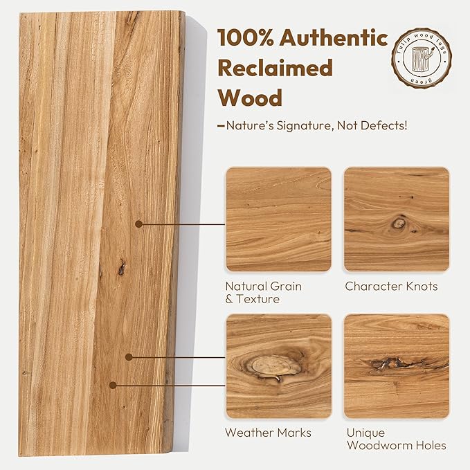 Vivelove Live Edge Floating Shelves 24 inch, Elm Wood Shelf, Rustic Farmhouse Wall Shelf with Invisible Bracket for Living Room Bedroom Bathroom Office Book, 24x8 - Set of 2 - Natural
