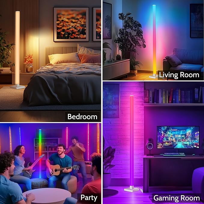 Flupuro ICRGB Corner Floor Lamp, DIY Floor Lamp with Music Sync and 16 Million Colors, Color Changing Standing Floor LED Lights for Bedroom Living Room Decor, Ambient Mood Lighting Gaming Accessories