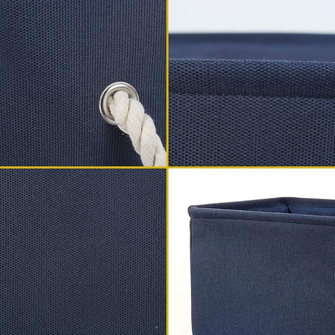 uxcell Collapsible Fabric Storage Basket, Dark Blue, 50L, Linen & EVA, Dual Handles, Multi-Purpose Organizer for Bedroom, Office, Closet