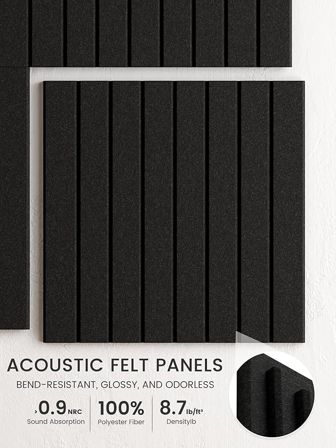 Bumusty Large Cork Board Alternative-48 x 36" Felt Bulletin Board Tiles, with 30 Pushpins, 70 Adhesive Tabs, Fine-Stripe 12-Pack, Cork Boards for Office Push Pin Board Felt Board-Black