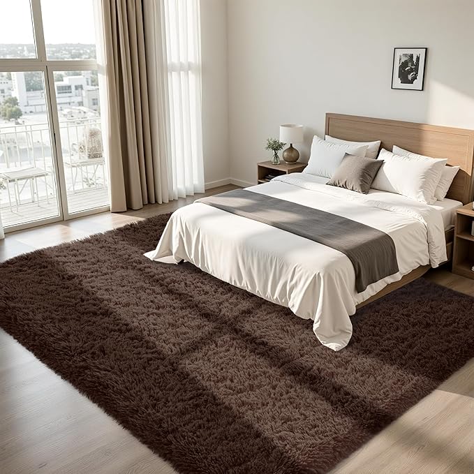 8x10 Area Rug for Living Room:Ultra Soft Fluffy Shag Brown Rugs,Large Fuzzy Plush Indoor Non Slip Carpet Washable Rug for Bedroom Kids Nursery Office Dorm Modern Decor(Brown 8'x10')