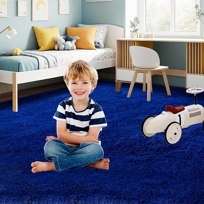 Blue Rug for Kids Room: Rugs for Room Boys- Blue Fluffy Area Rugs for Playroom
