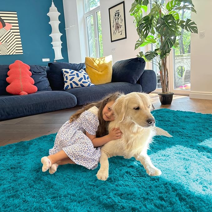 OLANLY 2x6 Machine Washable Runner Rugs for Hallway, Soft Fluffy Shaggy Bedside Rugs for Bedroom, Living Room, Indoor Floor Carpet for Kids Girls and Boys, Nursery Rooms, Home Decor Aesthetic, Teal