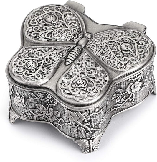 Hipiwe Vintage Metal Jewelry Trinket Box - Butterfly Shape Jewelry Organizer Treasure Chest Ring Holder, Earrings Necklace Storage Box Keepsake Box for Women