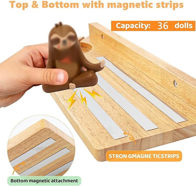 PHOENANCEE for Tonies Shelf Magnetic,for Tonie Figures Wall Shelves,for Toniebox Shelf Audio Toy Figurine Holder Organizer (Storage 36 Character),Compatible Charging Station for Kid's Room,Oak,1 Tier