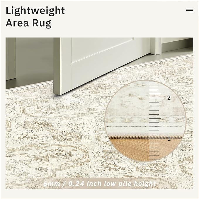 Soalmost 3x5 Rug, Small Area Rug for Kitchen, Entryway, Machine Washable Non-Slip Throw Rug, Vintage Carpet for Nursery Coffee Table Beige/Brown