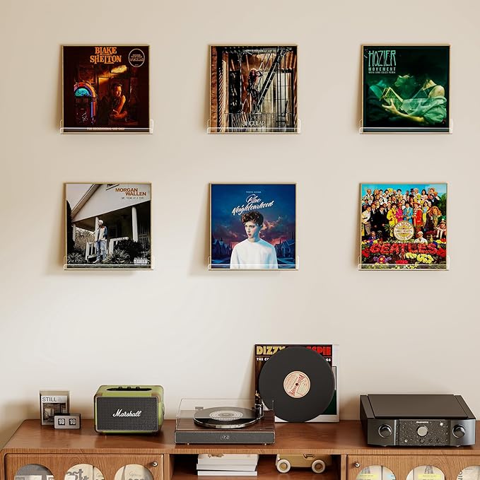 Laurensory Vinyl Record Shelf Wall Mount, 12 inch Clear Acrylic Album Record Holder Display, Floating Shelves for Wall, Magazine Shelf, Kids Bookshelf, Suitable for Bedroom, Living Room, etc.—6 Pack